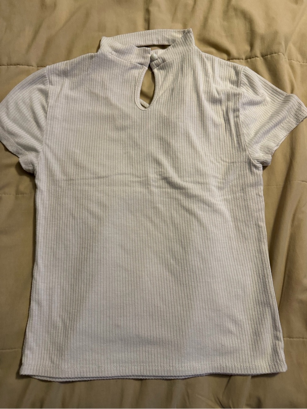 Heart & Hips Ribbed Keyhole Mock Neck Short Sleeve Top - Cream